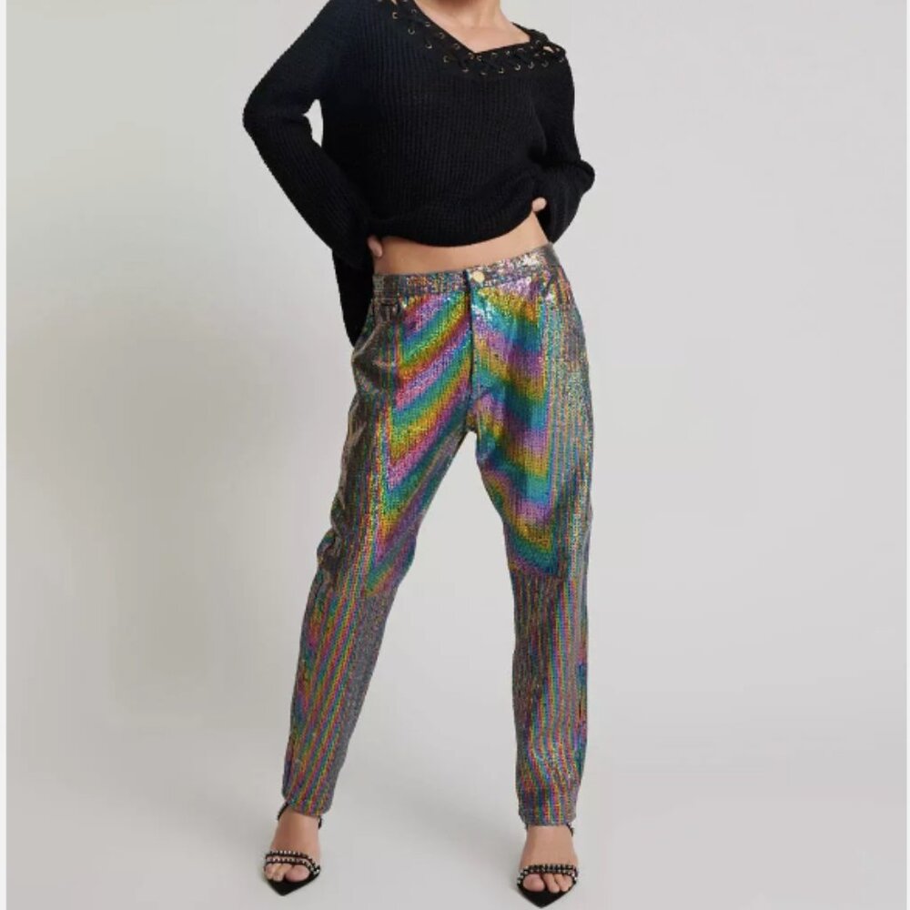 NWT ONE TEASPOON RAINBOW SEQUIN BANDITS RELAXED JEANS SIZE 32